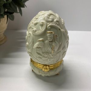 Formalities by Baum Bros 4" Porcelain Hinged Footed Egg Trinket Box Gold